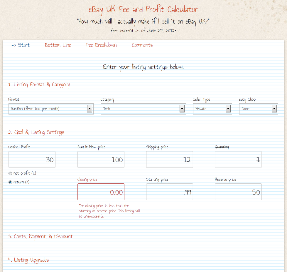 eBay UK Calculator Screenshot