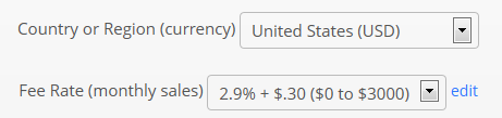 PayPal fee rate selector